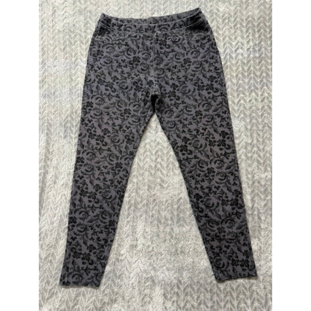Xhilaration Womens XL Gray Black Flocked Damask Floral Leggings Stretch 0381
